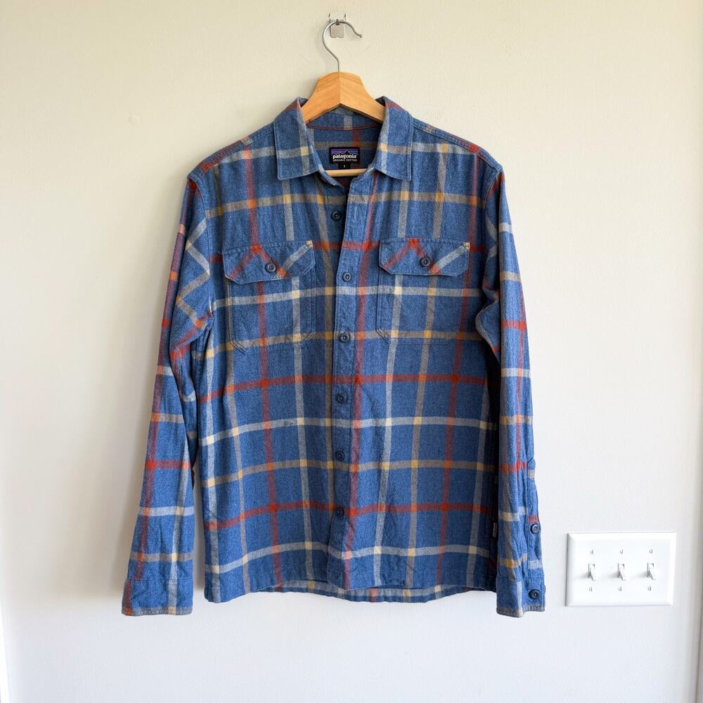 Patagonia Fjord Flannel Plaid Organic Cotton Button Up Shirt Blue S - Picture 4 of 10